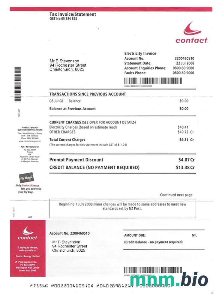 New Zealand Electrcity Bill